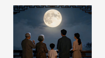 一家五口凭栏赏月中秋节AI生成视频-众图网