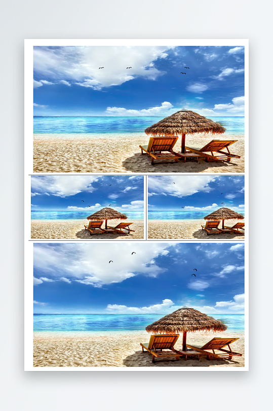 蓝天白云夏日海边度假背景可循环-众图网