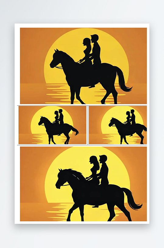 夕阳海边情侣骑马剪影动画-众图网