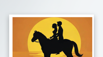 夕阳海边情侣骑马剪影动画-众图网
