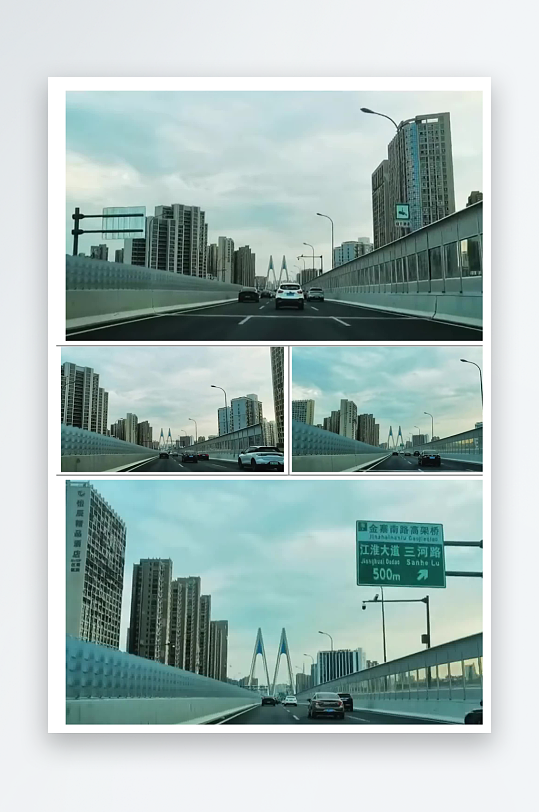 开车在路上城市道路交通高架桥实拍素材-众图网