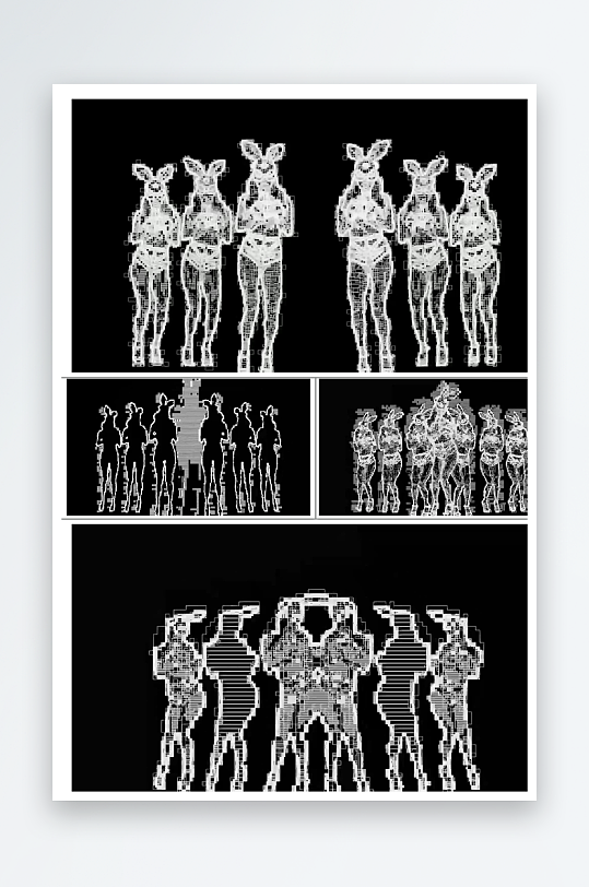 发光兔女郎虚影像素风格动感舞蹈VJ背景-众图网