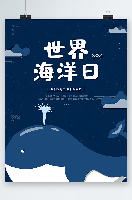 世界海洋日卡通鲸鱼海报