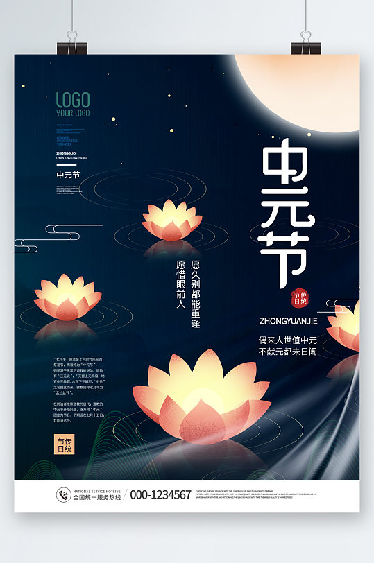 中元节祭祖文化海报
