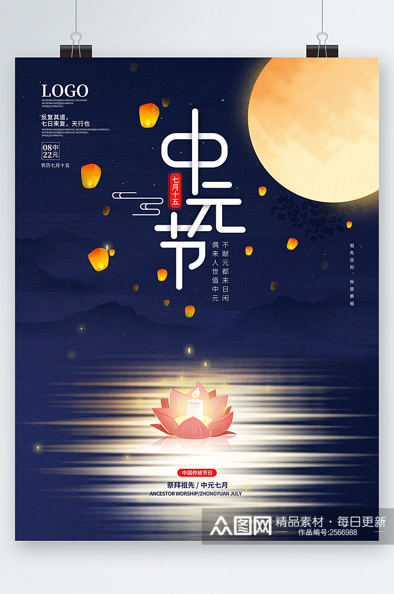 中元节习俗文化海报素材