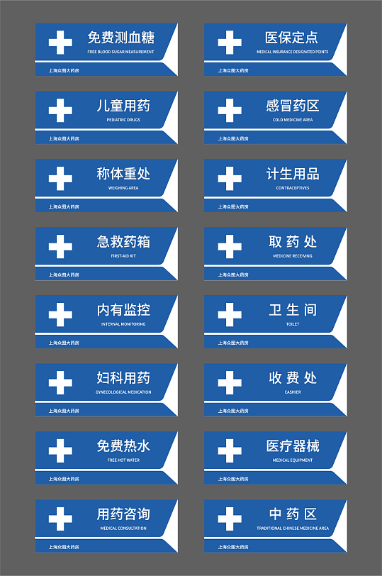 蓝色药店药房药品分类导视牌门牌