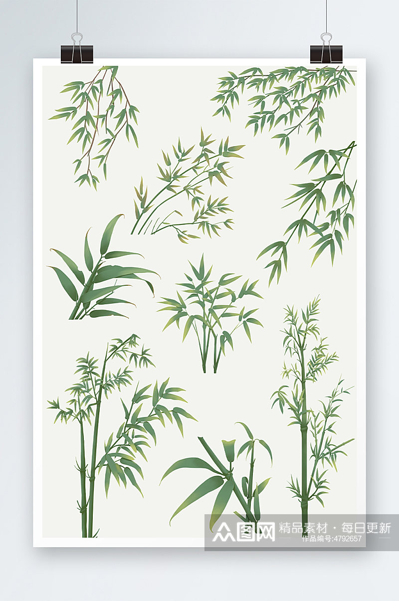 手绘古风矢量竹子竹叶元素插画素材下载-众图网