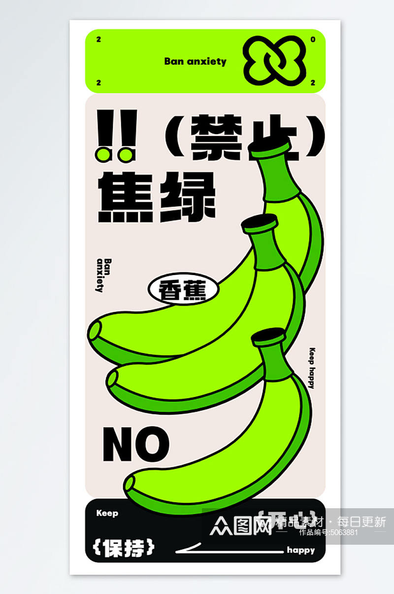 禁止焦虑创意香蕉海报模板素材