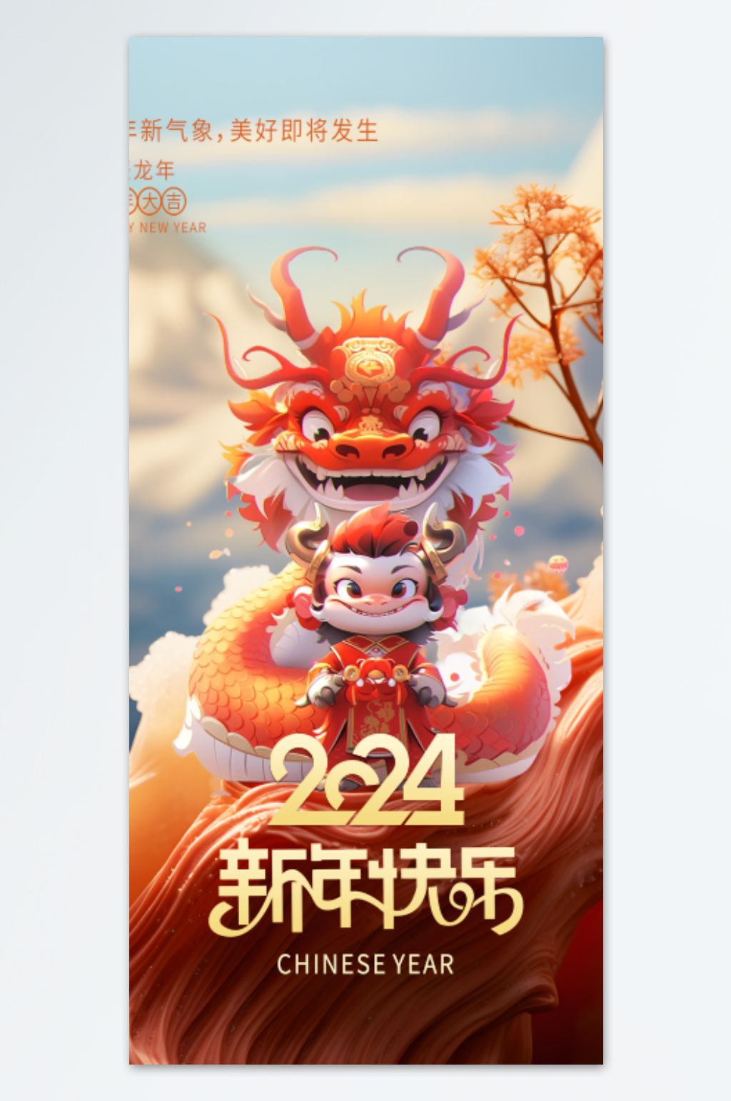 新春快乐可爱龙海报设计素材
