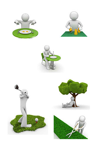 绿色生活场景大树高尔夫3D人物元素