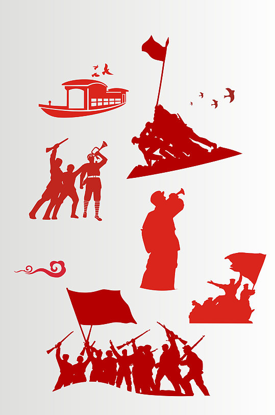 党建文化矢量长征人物剪影-众图网