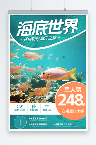 简约海洋馆水族馆海底世界旅游海报