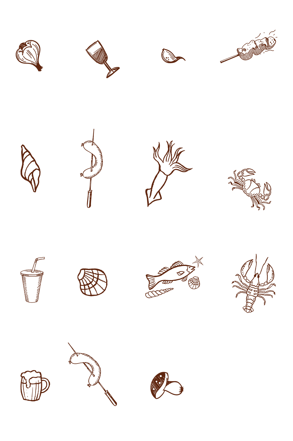 夏日手绘素描元素素材