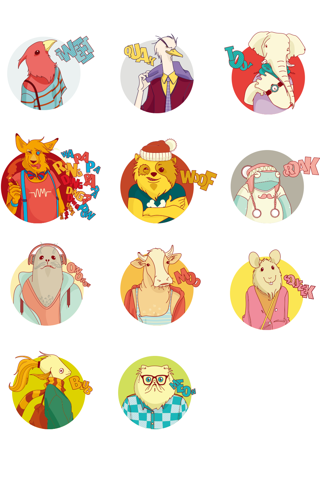 11个卡通动物角色矢量