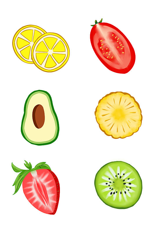 各种水果切片卡通手绘风