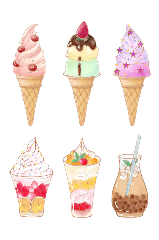 甜筒冰激凌冷饮奶茶水果