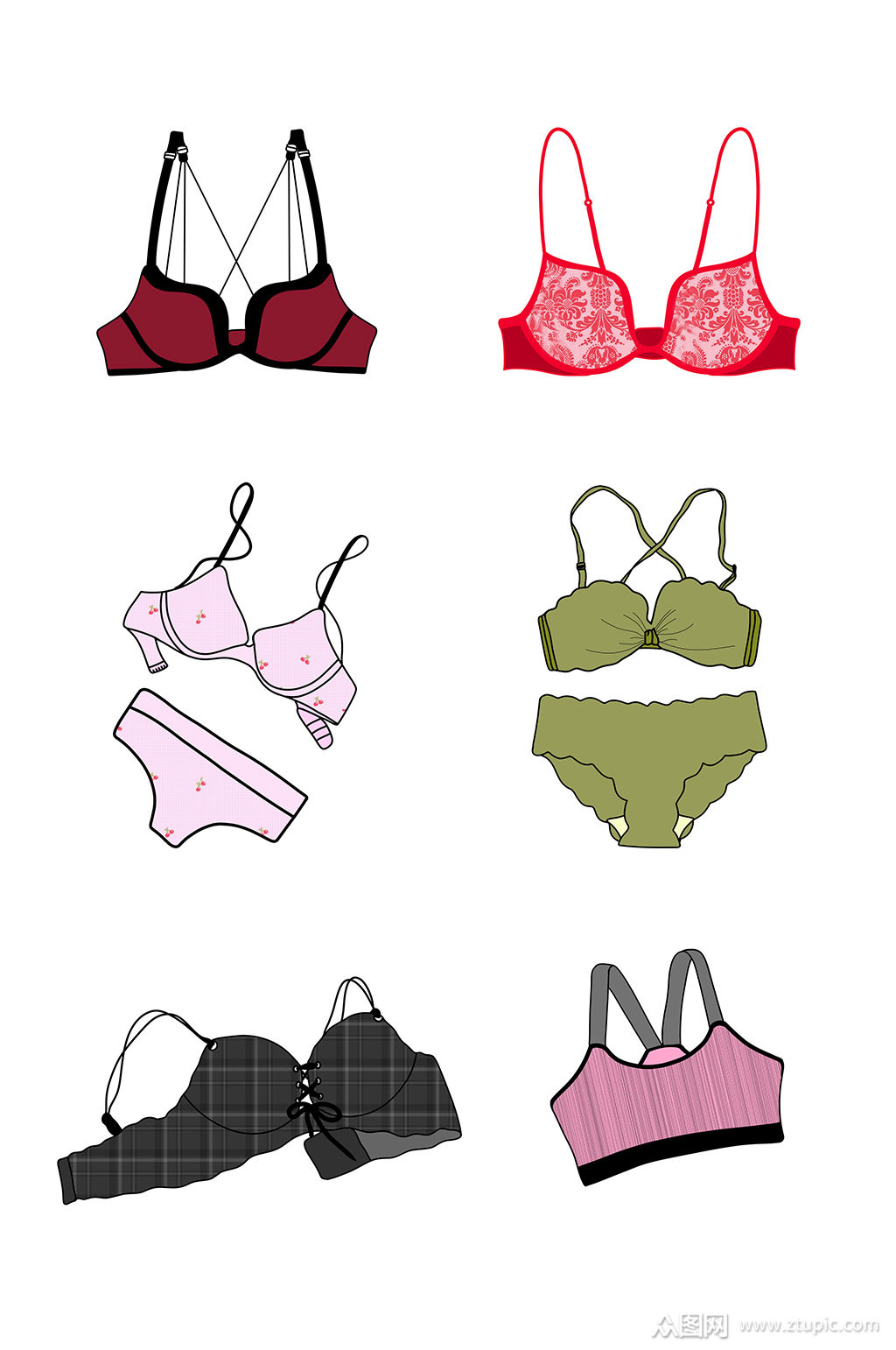 女士内衣文胸矢量图卡通衣服素材