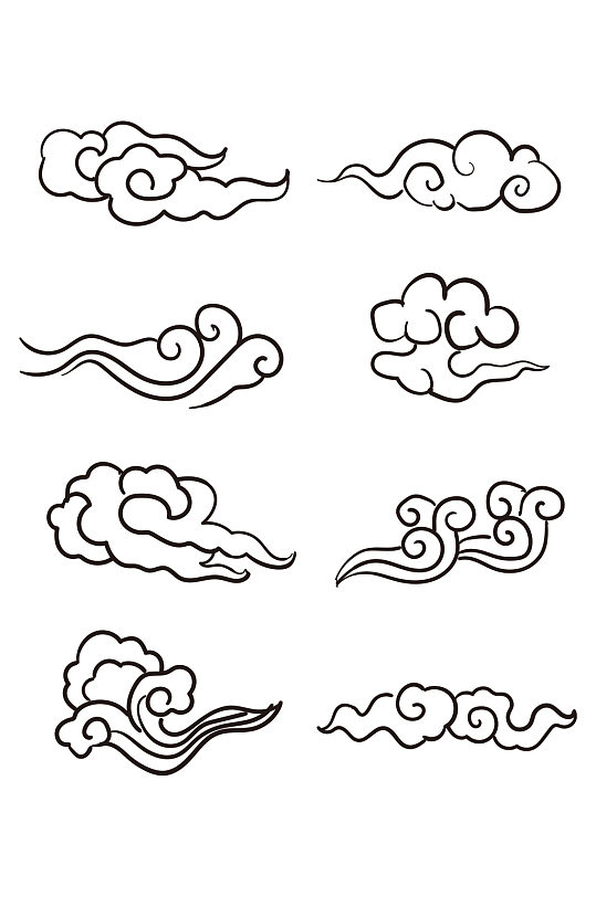 云端云顶祥云手绘线稿祥云矢量图