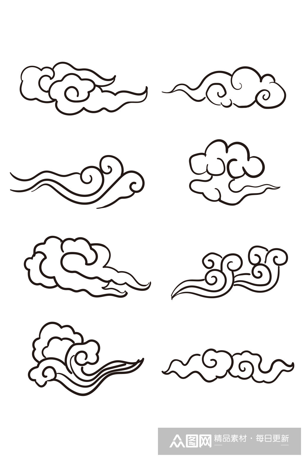 云端云顶祥云手绘线稿祥云矢量图