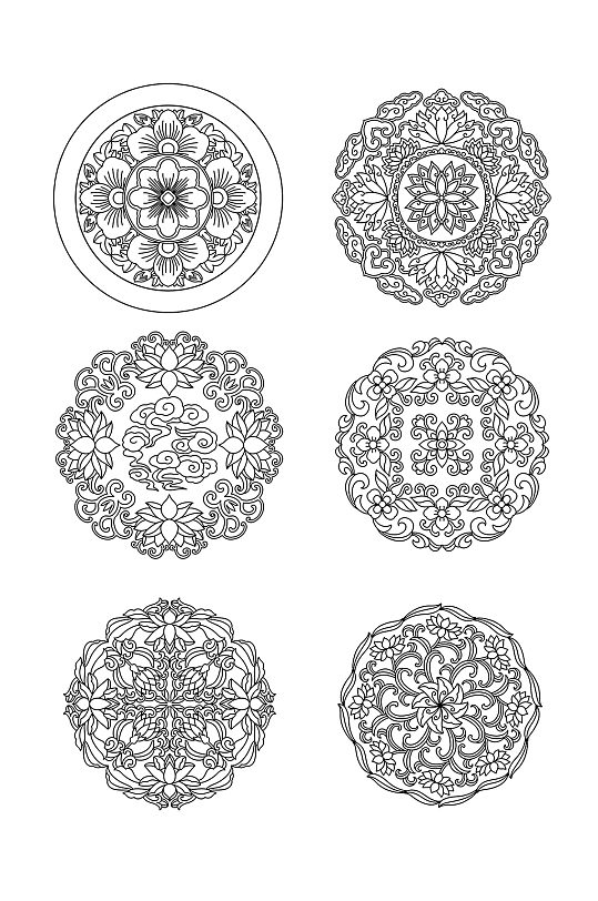 传统中式花底纹团花图案