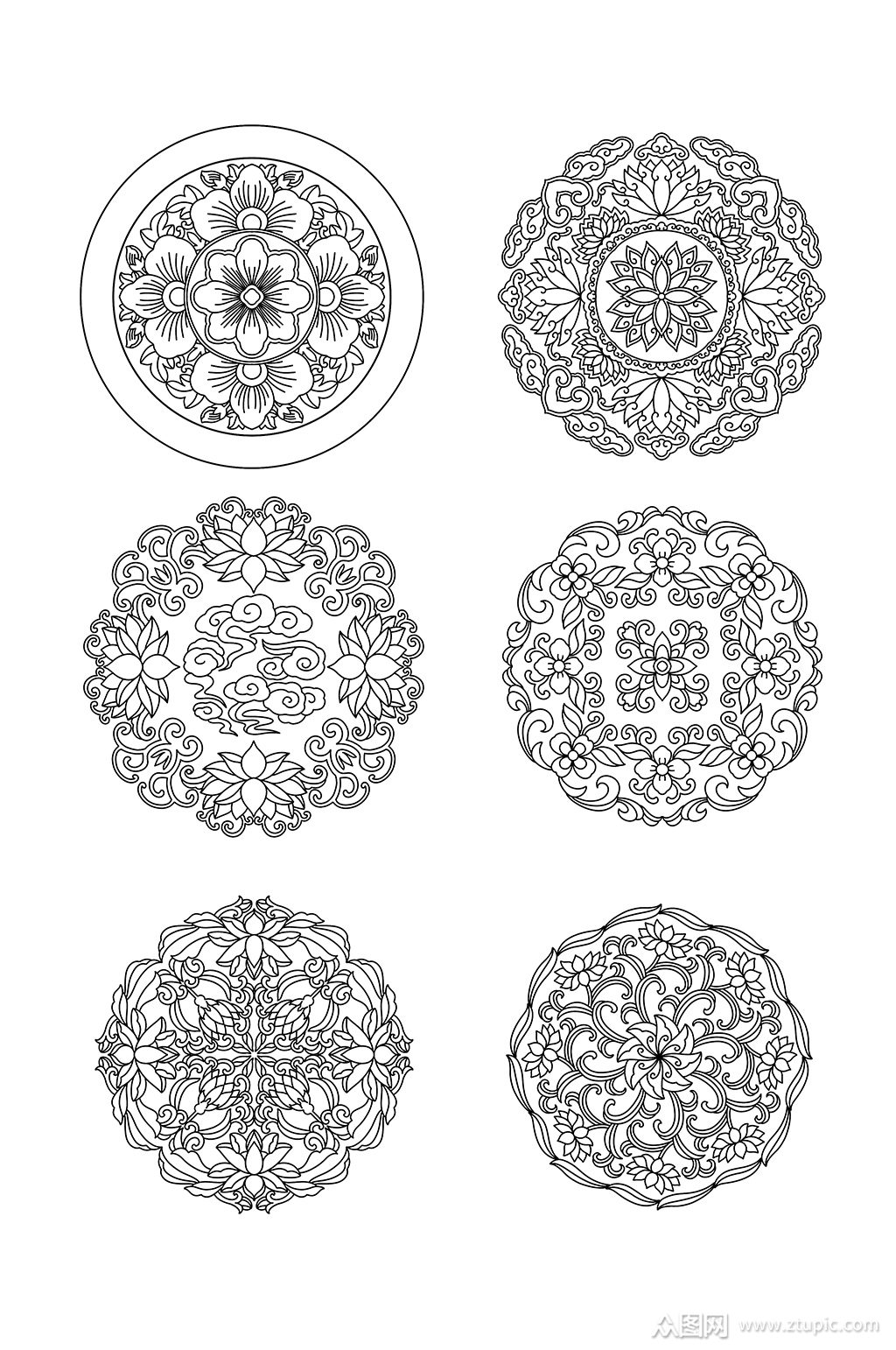 传统中式花底纹团花图案