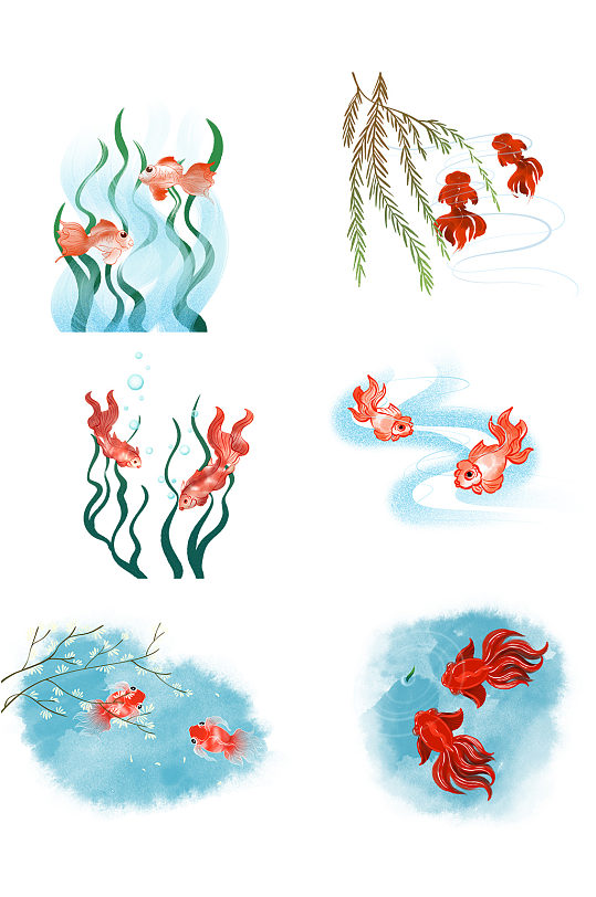 水彩手绘插画小清新金鱼