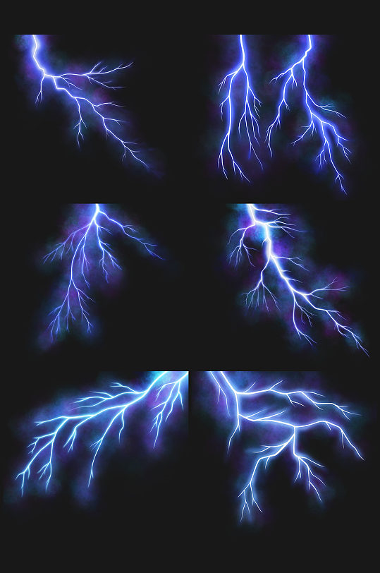 蓝色强烈枝杈线状闪电