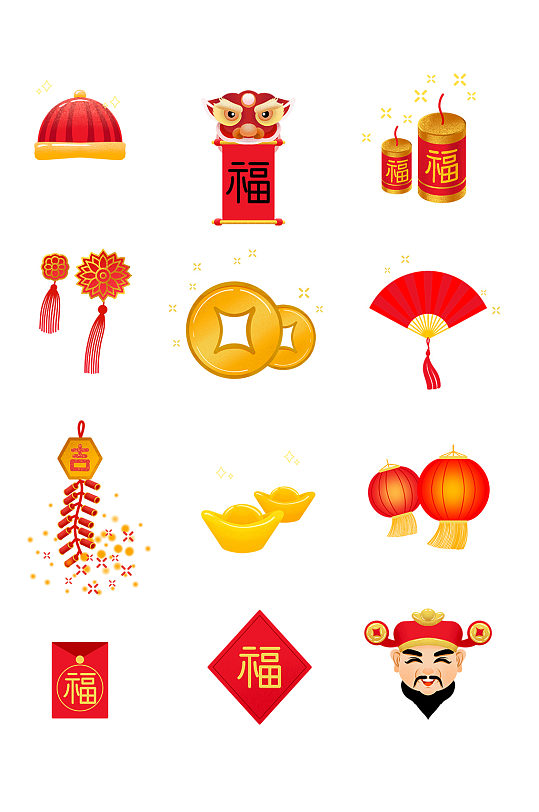 扁平风格中国春节矢量图标-众图网