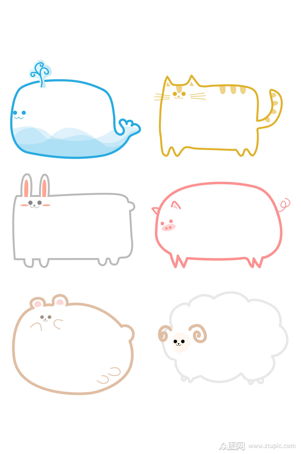 卡通可爱动物气泡边框