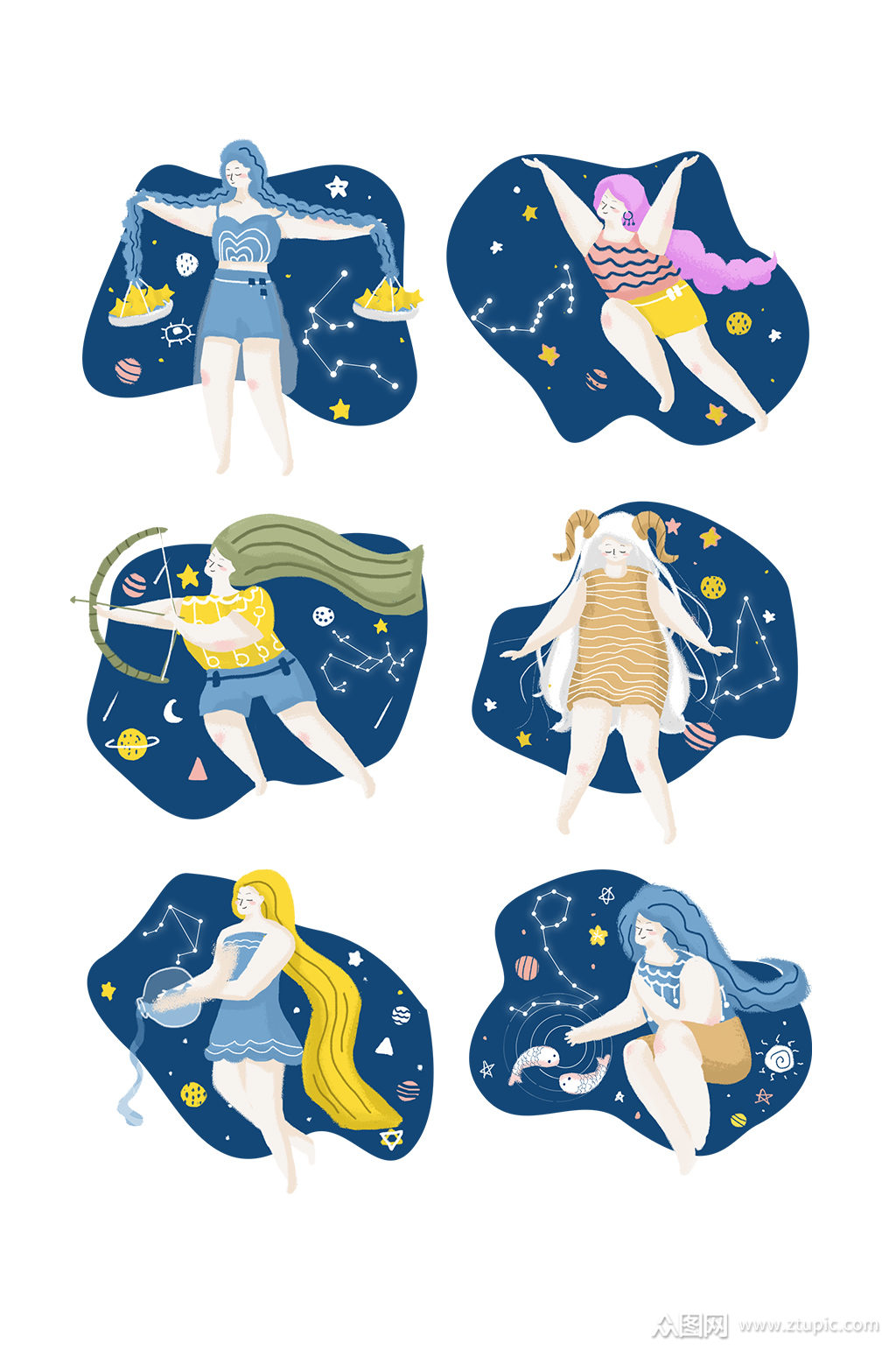 十二星座女孩唯美手绘