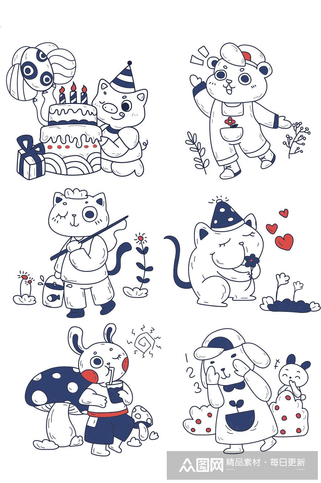 卡通森林拟人动物淡彩