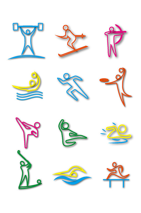 彩色漂浮体育小人元素