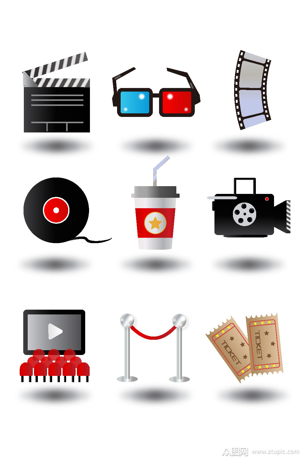 电影扁平图标矢量素材