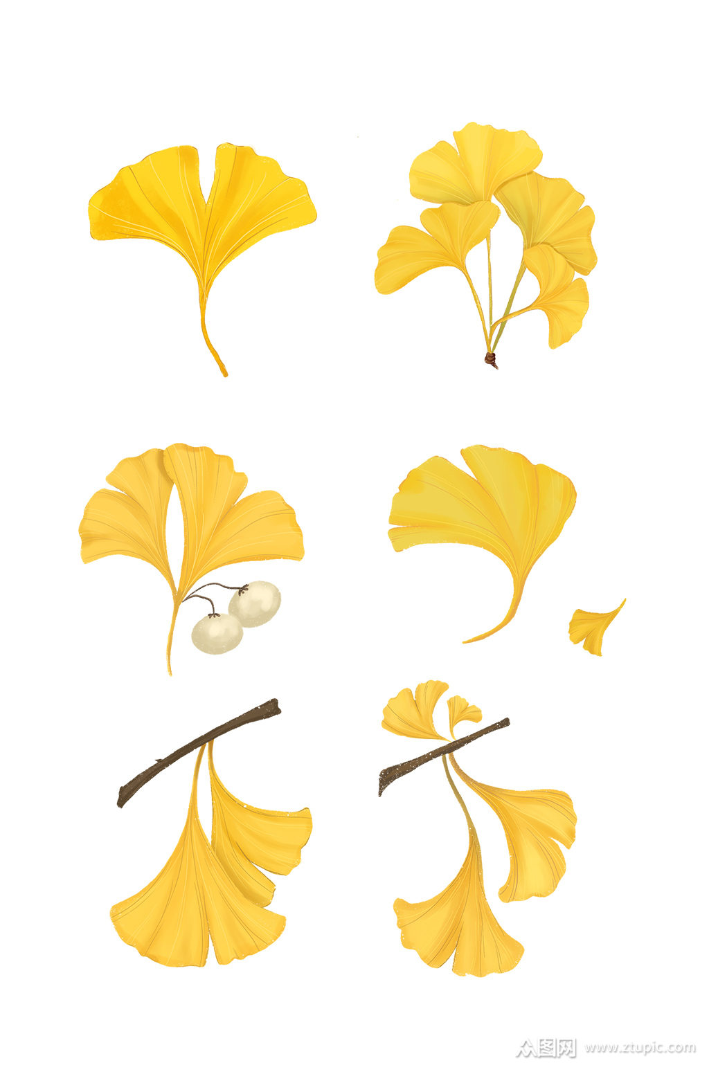 金色银杏叶秋天装饰图案