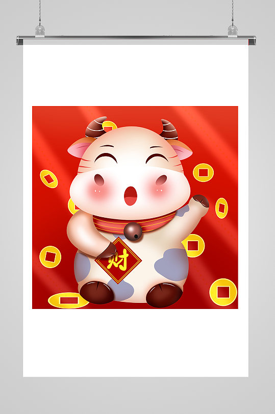 卡通新年小清新招财牛元素-众图网