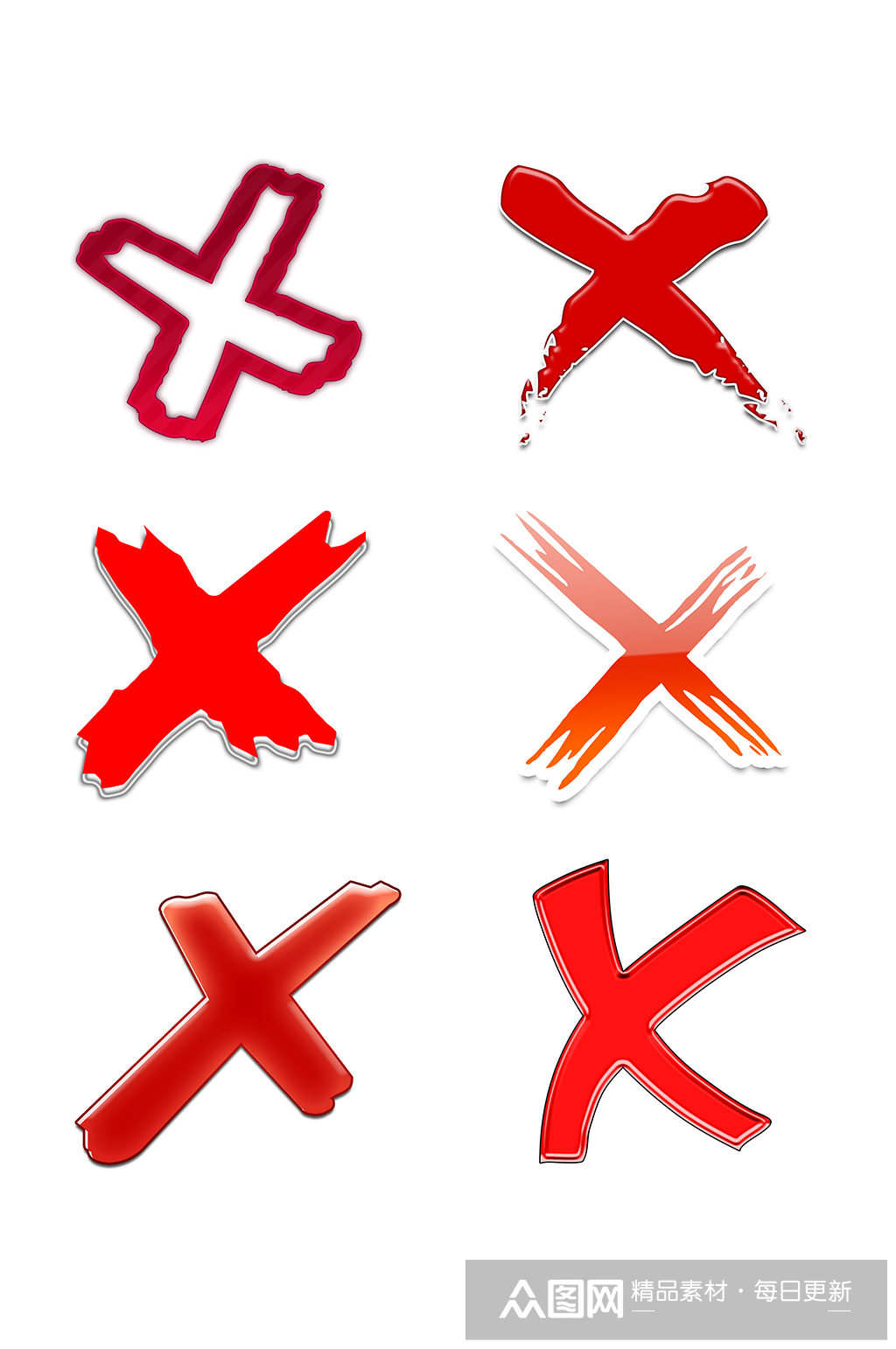 卡通红色叉号对号对错图标