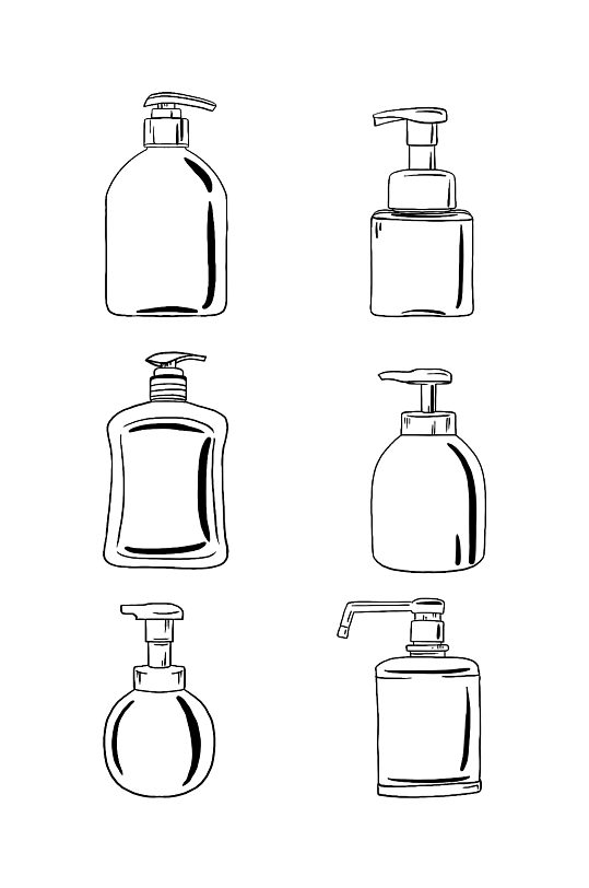 洗手液涂鸦黑白线稿