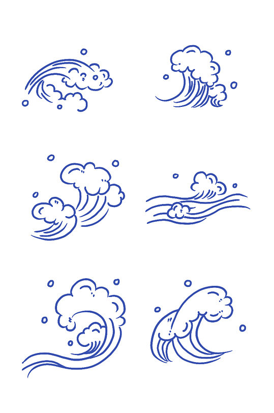 海浪浪花简笔画线描-众图网