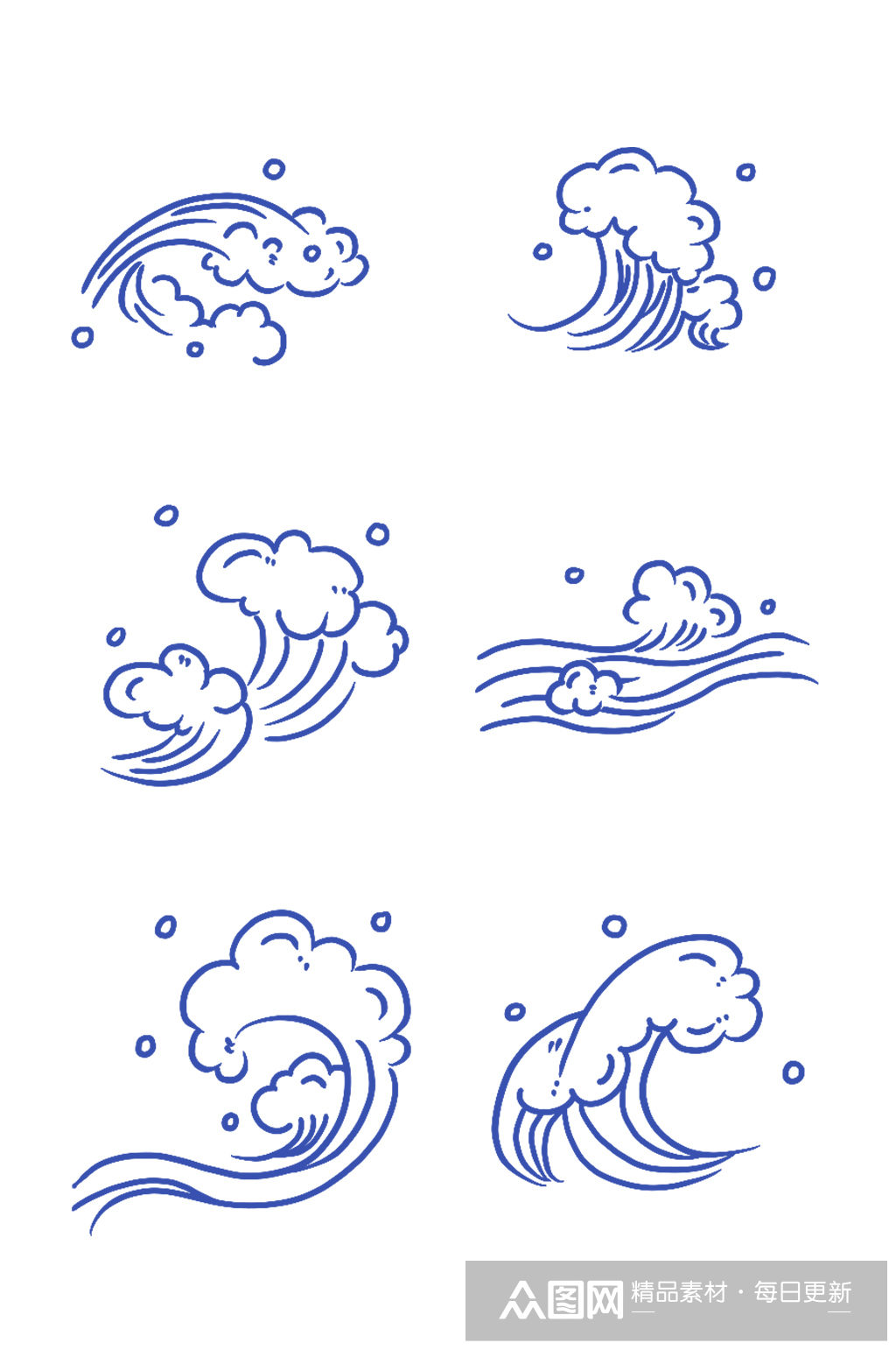 海浪浪花简笔画线描