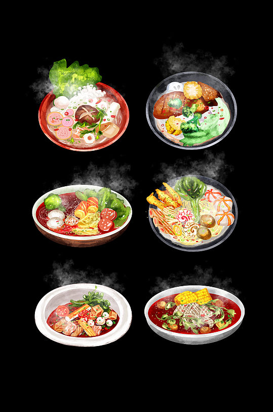 手绘水彩麻辣拌美食插画