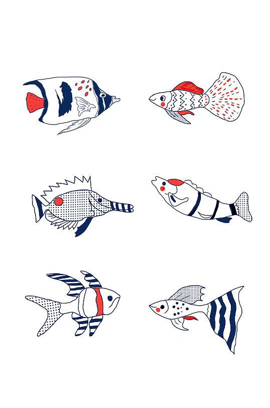 手绘简笔画海洋动物插画