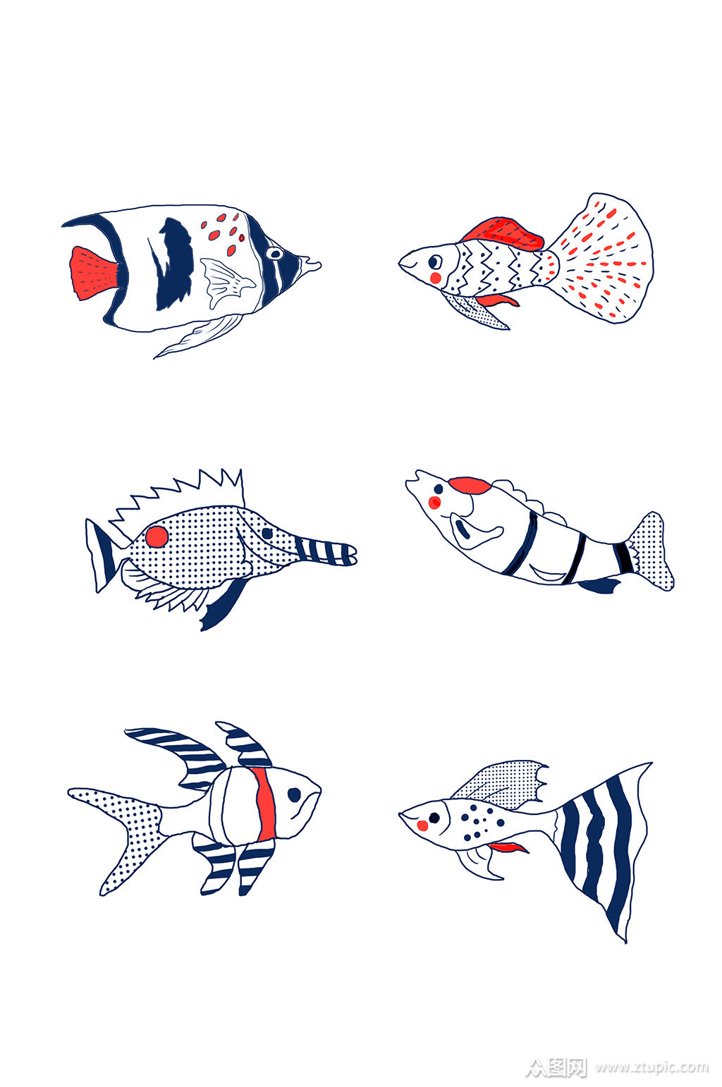 手绘简笔画海洋动物插画