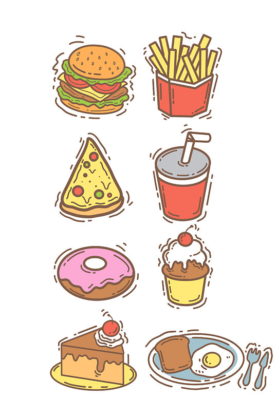 快餐甜点饮食手绘贴纸