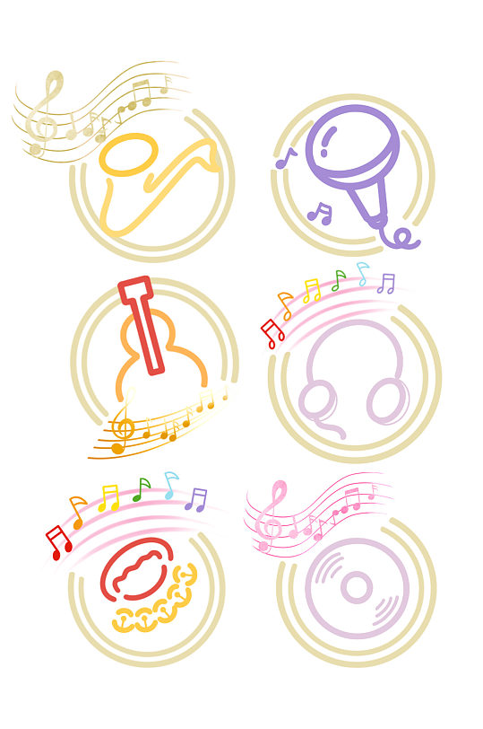 手绘卡通乐器logo水印