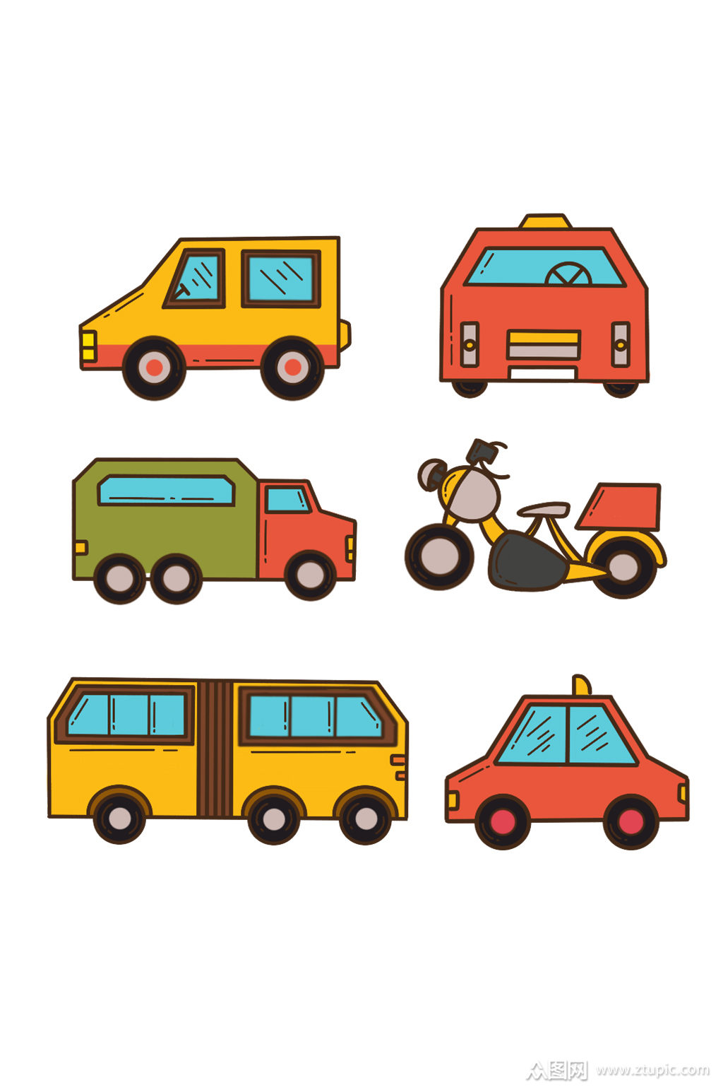 手绘卡通教学汽车素材