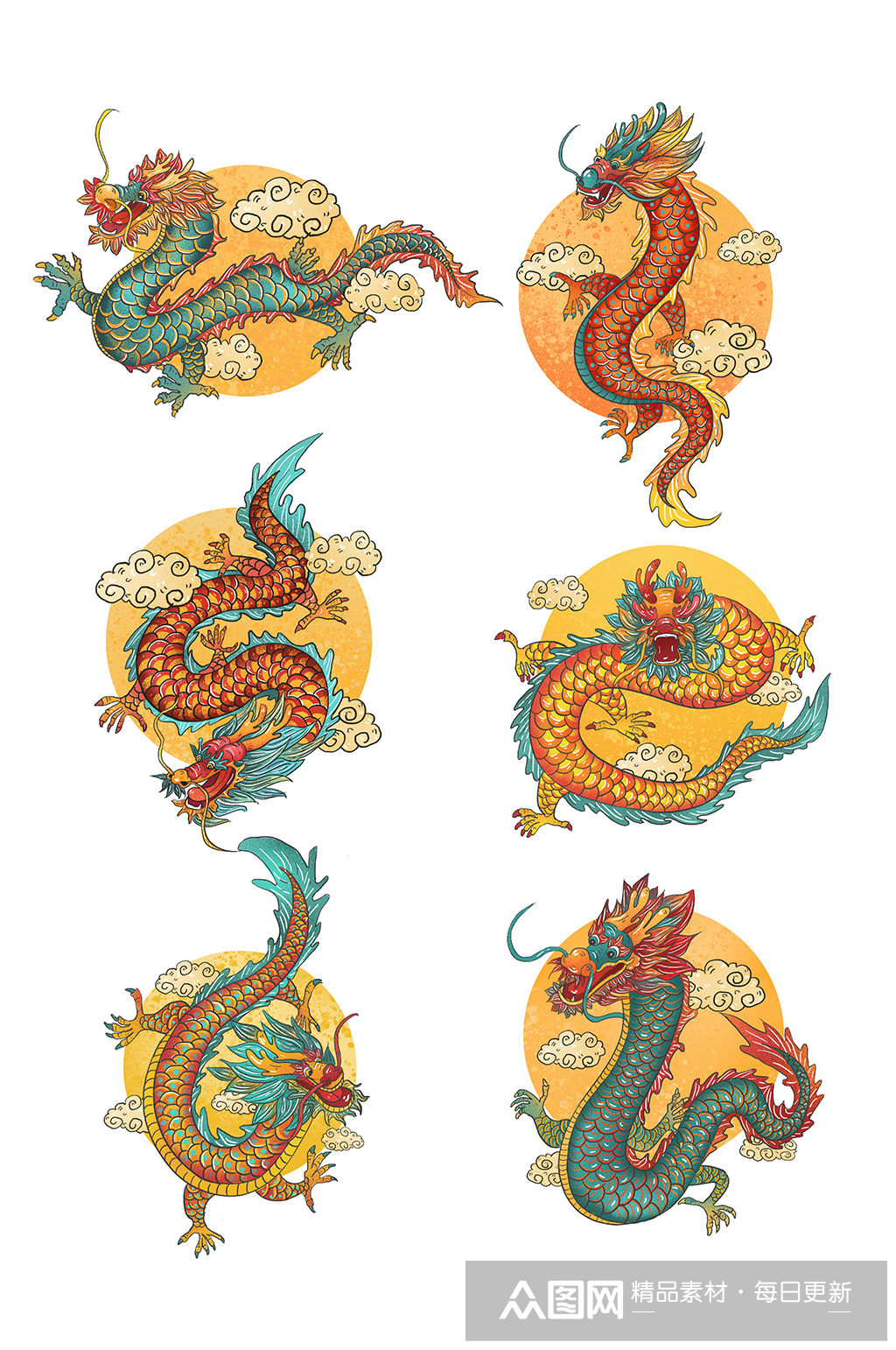 手绘中国风传统龙元素套图