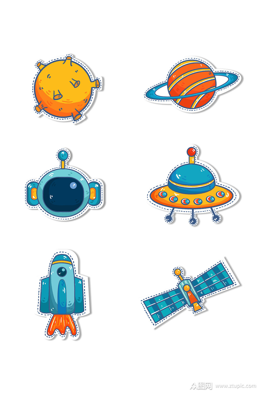 可爱太空元素装饰性贴纸素材