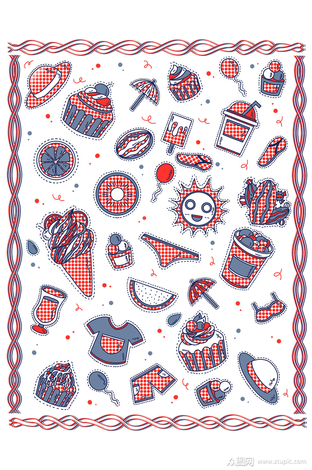 夏日漫画简笔画贴纸元素模板下载-编号452207-众图网