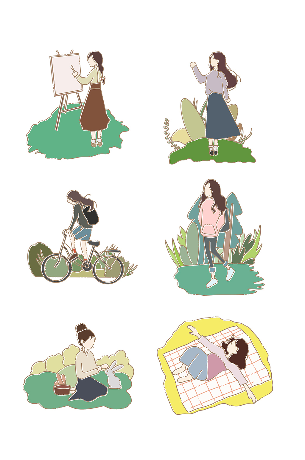 春游人物插画合集春游素材元素素材