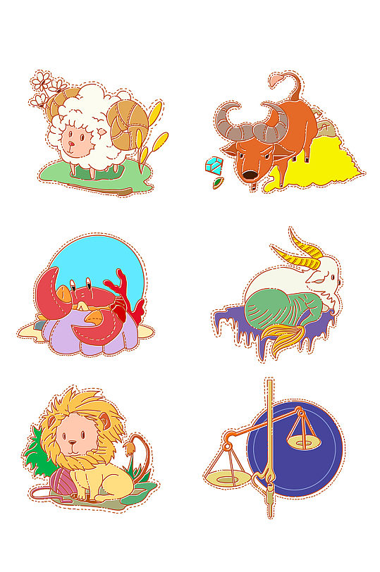 卡通手绘十二星座动物